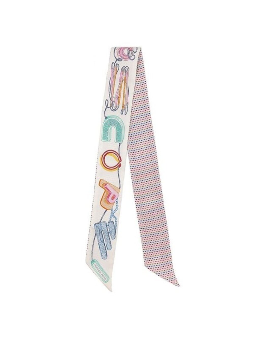 Hermes Scarf Twilly Silk White Rose Vert Chevaloscope